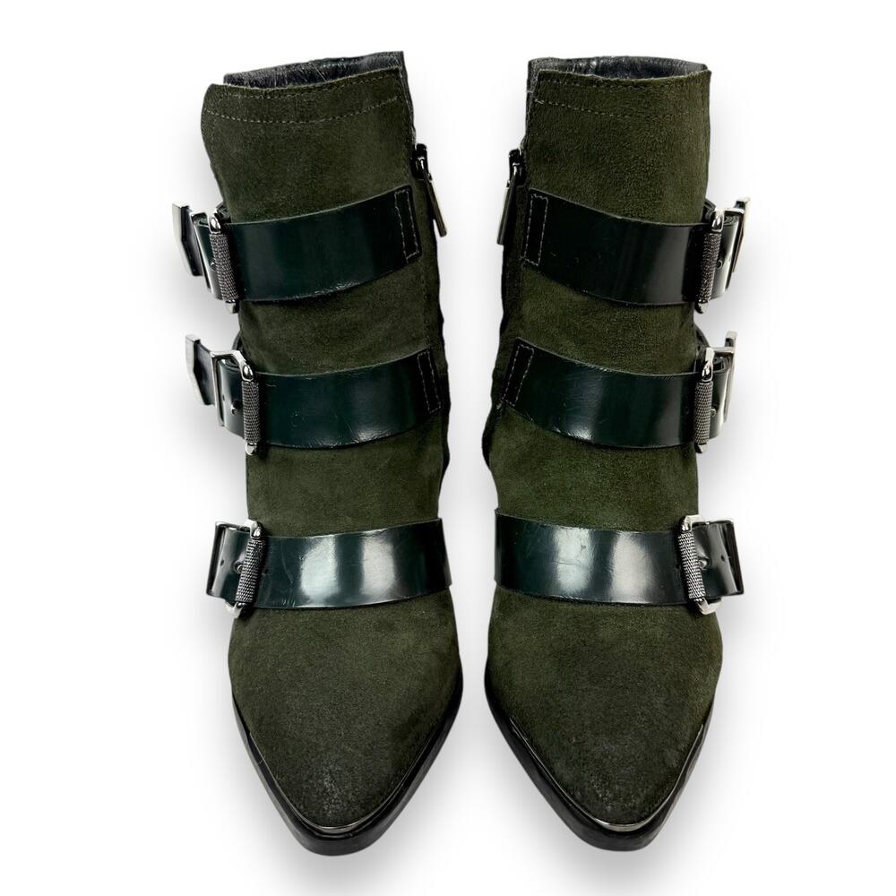 DIESEL green suede strapped buckle heeled pointed toe boots - Picture 16 of 16